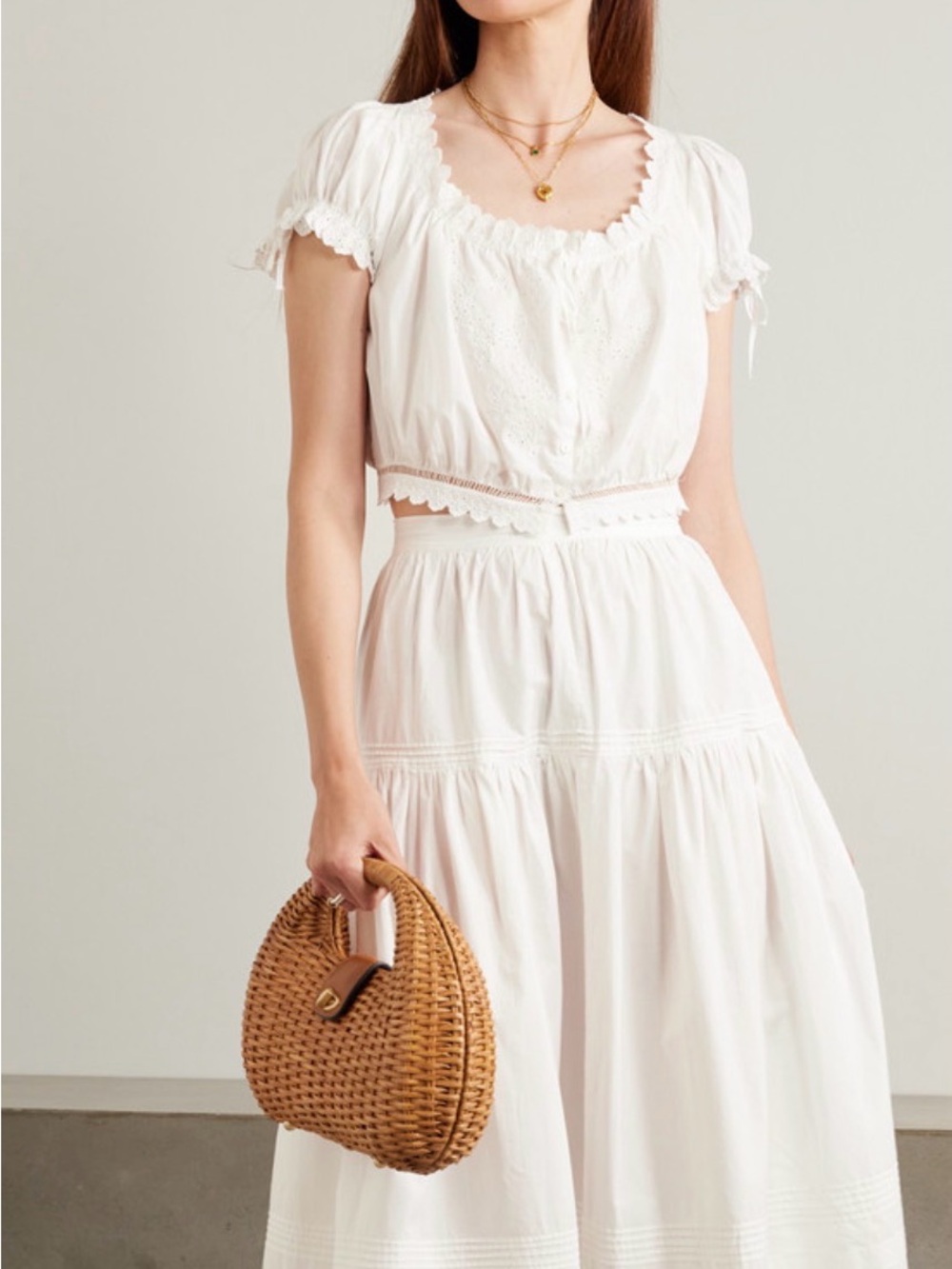 Doen Nera Salt White Embroidered Eyelet Tie-Front Cropped Blouse Large - Picture 3 of 8